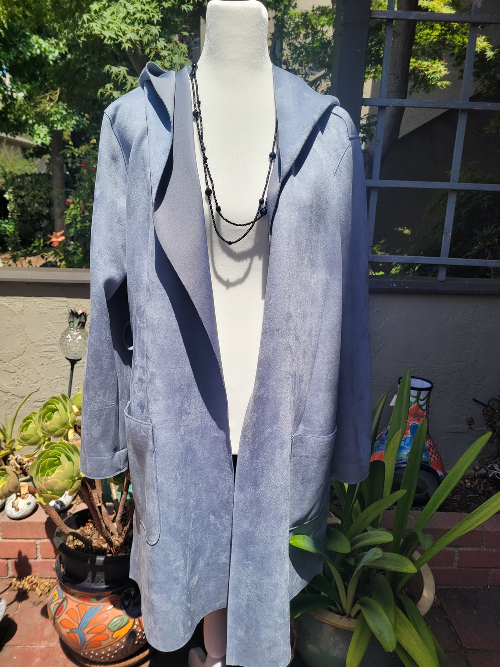 Zara Faux Sueded Women’s Light Blue/Gray Hooded Coat